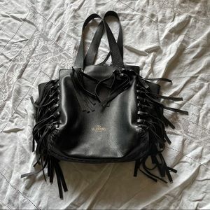 VALENTINO FRINGE TOTE BAG PURSE BLACK